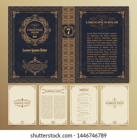 Vintage book layouts and design - covers and pages, classical rich frames, dividers, corners, borders, luxury ornaments and decorations, beautiful pages templates for creative design.