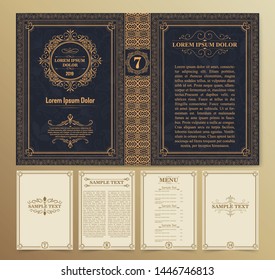 Vintage book layouts and design - covers and pages, classical rich frames, dividers, corners, borders, luxury ornaments and decorations, beautiful pages templates for creative design.