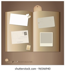 Vintage book and postcard. Vector illustration.