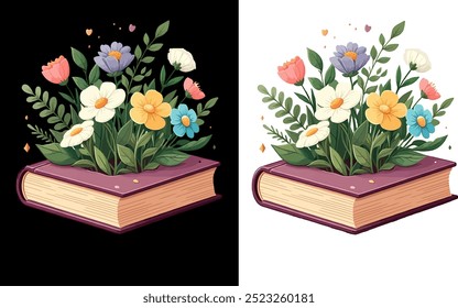 Pila de libros de Antiguas con ilustración de flores