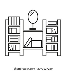 Vintage Bookcase Icon. Vector Illustration. Stock Image. 