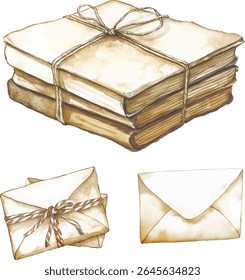 Vintage Books and Letters Watercolor  vector illustration