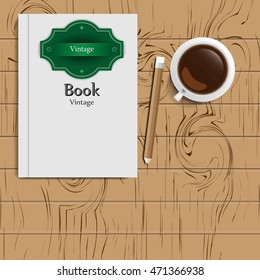 Vintage Books on a background of brown wood , illustrations vector.