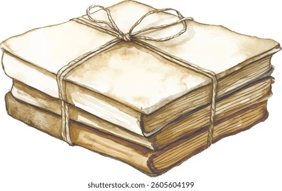 Vintage Books Stack Watercolor  vector illustration