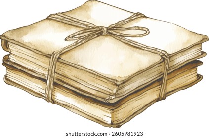 Vintage Books Stack Watercolor  vector illustration
