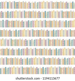 Vintage Bookshelf in bright colors. Vector seamless pattern. Flat illustrations in scandinavian style. For textiles, fabrics, designer paper, wrappers, scrapbooking, etc.