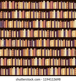 Vintage Bookshelf in dark colors. Vector seamless pattern. Flat illustrations in scandinavian style. For textiles, fabrics, designer paper, wrappers, scrapbooking, etc.