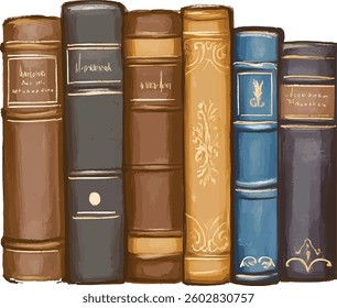 Vintage Bookshelf - Watercolor  vector illustration