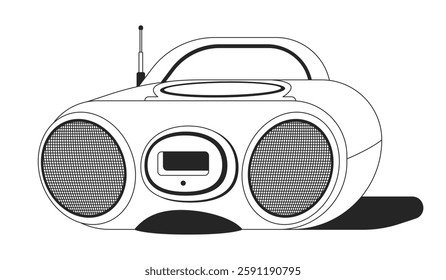 Vintage boombox with antenna and dual speakers black and white 2D line object. Retro music. Audio device. Portable sound system isolated clip art vector outline item. Monochromatic spot illustration