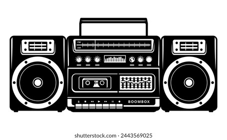 Vintage Boombox. Audio Cassette Player Silhouette. Vector clipart isolated on white.