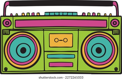 Vintage boombox hand drawn illustration