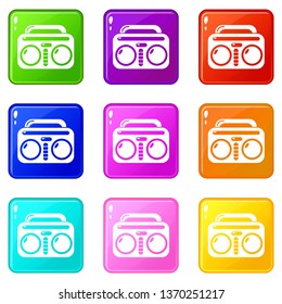 Vintage boombox icons set 9 color collection isolated on white for any design