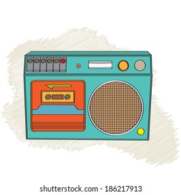 Vintage boom-box isolated on white background, vector illustration