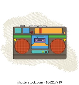 Vintage boom-box isolated on white background, vector illustration
