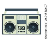 Vintage boombox playing music with big speakers and a cassette player
