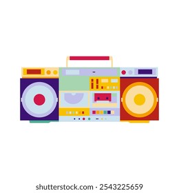 Vintage boombox vector illustration vibrant colorful. Perfect for retro, music, and nostalgic design themes, evoking 80s and 90s vibes.