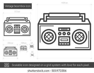 Vintage boombox vector line icon isolated on white background. Vintage boombox line icon for infographic, website or app. Scalable icon designed on a grid system.