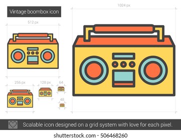 Vintage boombox vector line icon isolated on white background. Vintage boombox line icon for infographic, website or app. Scalable icon designed on a grid system.