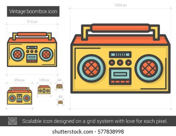 Vintage boombox vector line icon isolated on white background. Vintage boombox line icon for infographic, website or app. Scalable icon designed on a grid system.