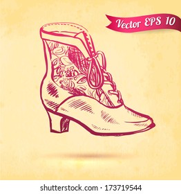 vintage boot - vector illustration sketch on paper background