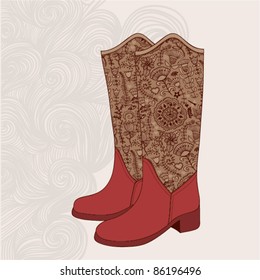 Vintage boots  with floral fabric. Cowboy boot with flowers ornament.