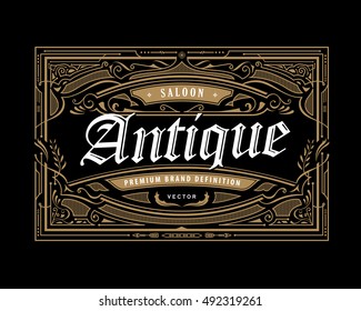 Vintage border antique frame western label retro engraving hand drawn vector illustration