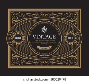 Vintage border antique frame whiskey label hand drawn engraving retro vector illustration