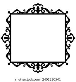 vintage border Black abstract flowers, thin lines, for wedding cards, invitations.