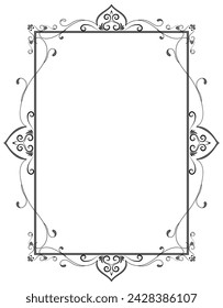 vintage border Black abstract flowers, thin lines, for wedding cards, invitations.