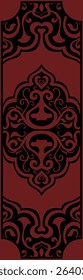 Vintage border carpet pattern for book spine decoration, book cover, red vintage elements on black background