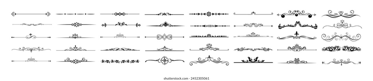 Elementos de borde de Antiguas establecidos. Líneas decorativas de colección. Bordes, marcos, divisores establecidos para felicitación de boda y tarjeta de invitación