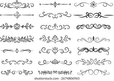 vintage border elements set Set of hand drawn vector line border. Lines, borders, underline pencil strokes