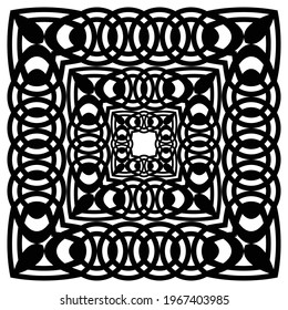 Vintage border frame, curved lines, vintage geometric pattern, black and white vector illustration.