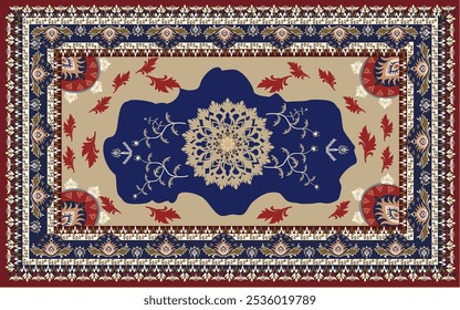 Vector floral del diseño de la alfombra del damasco del marco de la frontera de Antiguas. Color azul marino, se puede utilizar todo el trabajo (para el diseño de la tela, hecho a mano, interior)