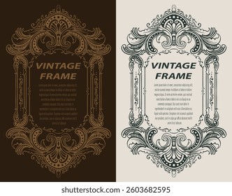 Vintage border frame engraving with antique ornament pattern