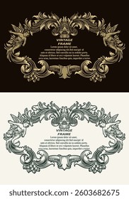Vintage border frame engraving with antique ornament pattern