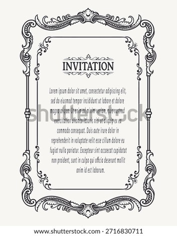 Vintage border frame engraving with antique floral ornament pattern