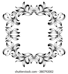 Vintage border frame engraving with retro ornament pattern in antique floral style decorative design