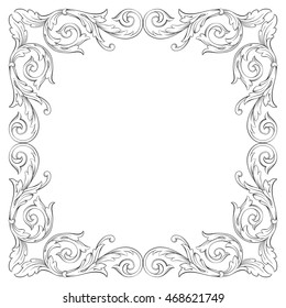 Vintage border frame engraving with retro ornament pattern in antique rococo style decorative design. Element of Design.