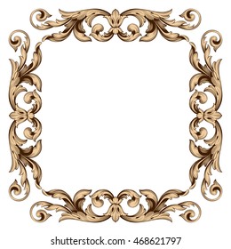 Vintage border frame engraving with retro ornament pattern in antique rococo style decorative design. Element of Design.