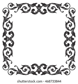 Vintage border frame engraving with retro ornament pattern in antique rococo style decorative design. Royal element of design on a white background.