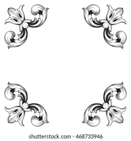 Vintage border frame engraving with retro ornament pattern in antique rococo style decorative design. Royal element of design on a white background.