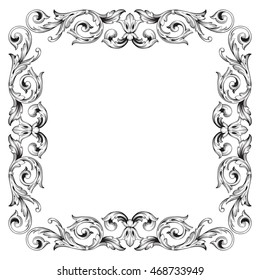 Vintage border frame engraving with retro ornament pattern in antique rococo style decorative design. Royal element of design on a white background.
