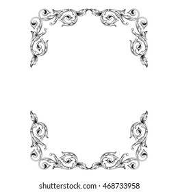 Vintage border frame engraving with retro ornament pattern in antique rococo style decorative design. Royal element of design on a white background.