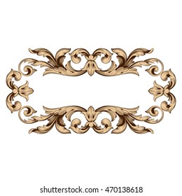 Vintage border frame engraving with retro ornament pattern in antique rococo style decorative design. Royal element of Design on a white background. 