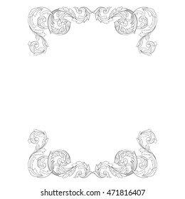 Vintage border frame engraving with retro ornament pattern in antique rococo style decorative design. Royal element of Design on a white background. You can use for wedding invitation. Line art.