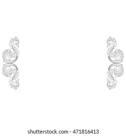 Vintage border frame engraving with retro ornament pattern in antique rococo style decorative design. Royal element of Design on a white background. You can use for wedding invitation. Line art.