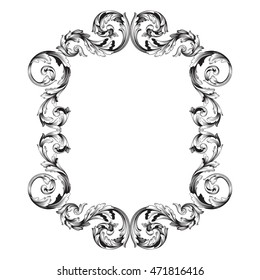 Vintage border frame engraving with retro ornament pattern in antique rococo style decorative design. Royal element of Design on a white background. You can use for wedding invitation. Line art.
