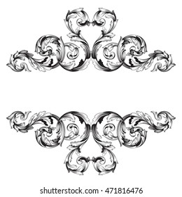 Vintage border frame engraving with retro ornament pattern in antique rococo style decorative design. Royal element of Design on a white background. You can use for wedding invitation. Line art.