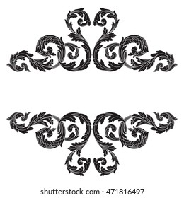 Vintage border frame engraving with retro ornament pattern in antique rococo style decorative design. Royal element of Design on a white background. You can use for wedding invitation. Line art.